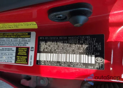 2012 Toyota Matrix L из США, поврежденный, VIN 2T1KU4EE2CC847380